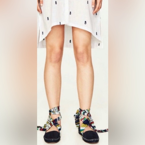 Zara Ribbon Lace Up Leather Espadrilles - Picture 2 of 7